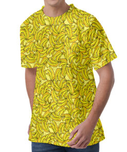 Yellow Geometric Banana Pattern Print Men's Velvet T-Shirt