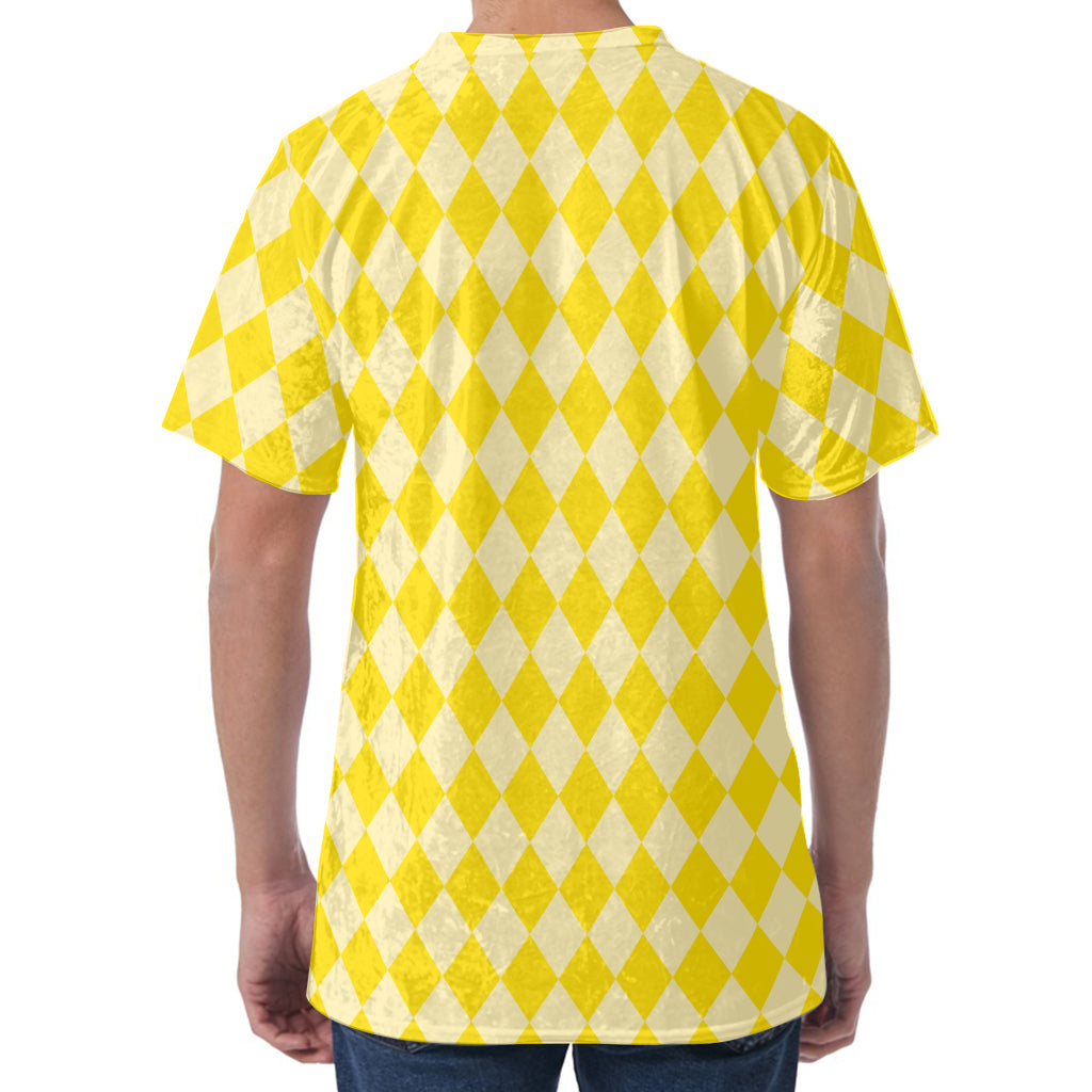 Yellow Harlequin Pattern Print Men's Velvet T-Shirt Yellow Harlequin Pattern Print Men's Velvet T-Shirt