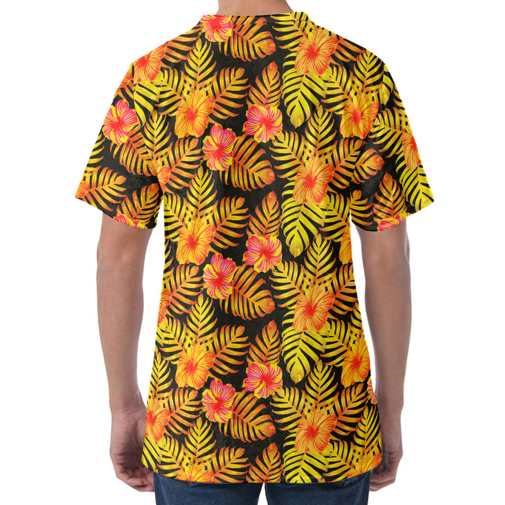 Yellow Hawaiian Tropical Pattern Print Men's Velvet T-Shirt Yellow Hawaiian Tropical Pattern Print Men's Velvet T-Shirt