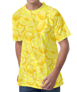 Yellow Lemon Pattern Print Men's Velvet T-Shirt