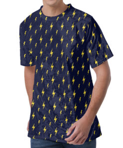 Yellow Lightning Bolts Pattern Print Men's Velvet T-Shirt
