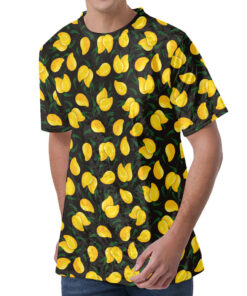 Yellow Mango Fruit Pattern Print Men's Velvet T-Shirt