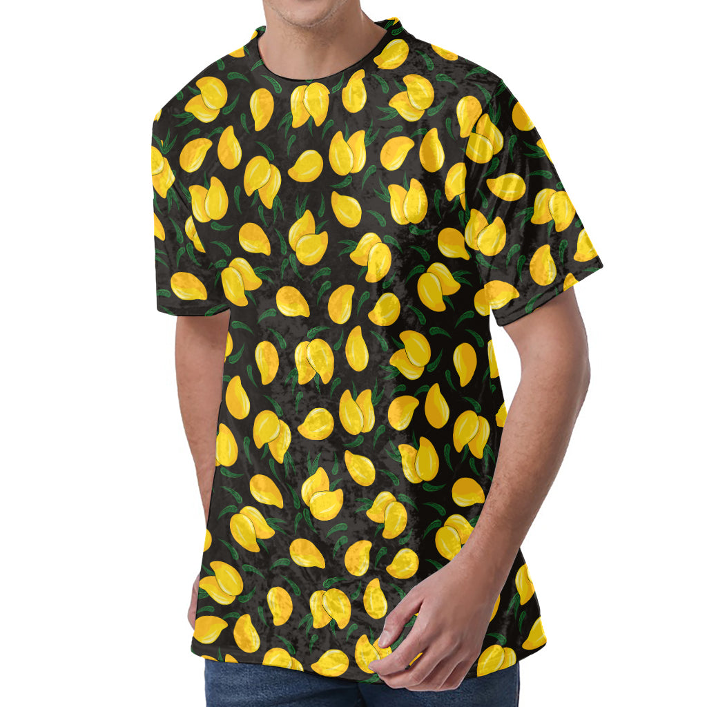 Yellow Mango Fruit Pattern Print Men's Velvet T-Shirt Yellow Mango Fruit Pattern Print Men's Velvet T-Shirt