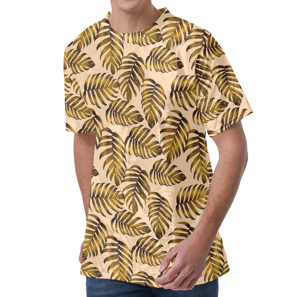Yellow Monstera Leaves Pattern Print Men's Velvet T-Shirt Yellow Monstera Leaves Pattern Print Men's Velvet T-Shirt