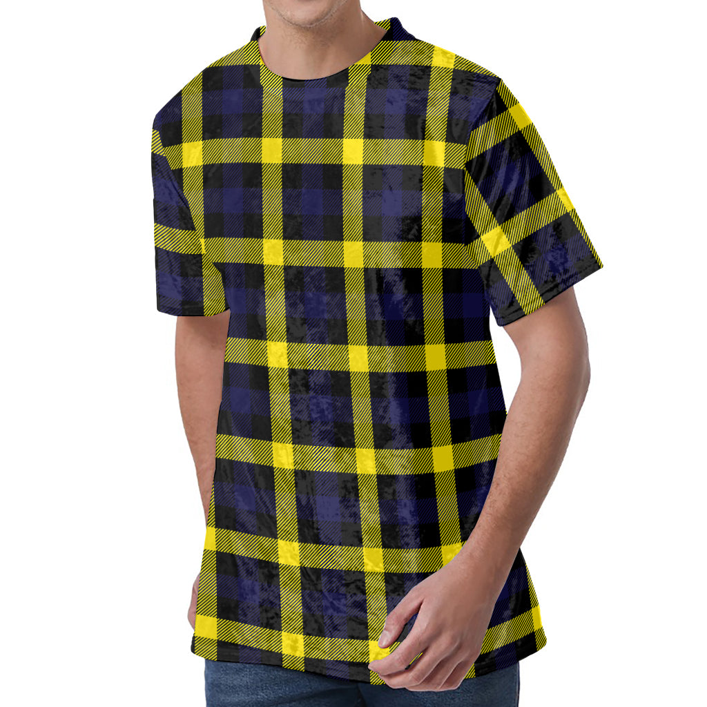 Yellow Navy And Black Plaid Print Men's Velvet T-Shirt Yellow Navy And Black Plaid Print Men's Velvet T-Shirt