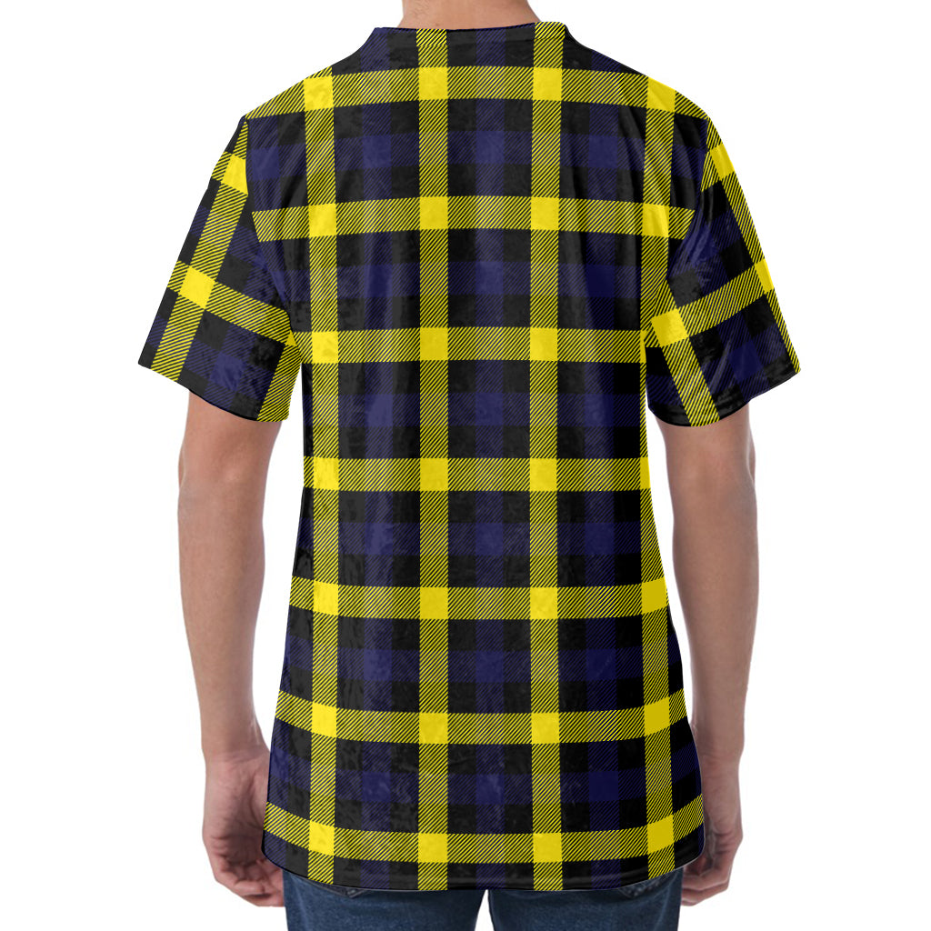 Yellow Navy And Black Plaid Print Men's Velvet T-Shirt Yellow Navy And Black Plaid Print Men's Velvet T-Shirt