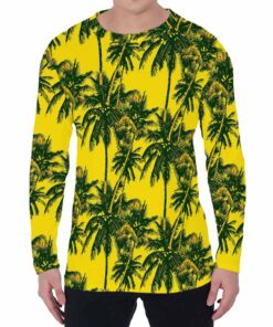 Yellow Palm Tree Pattern Print Men's Long Sleeve T-Shirt