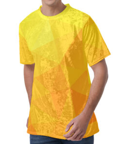 Yellow Polygonal Geometric Print Men's Velvet T-Shirt