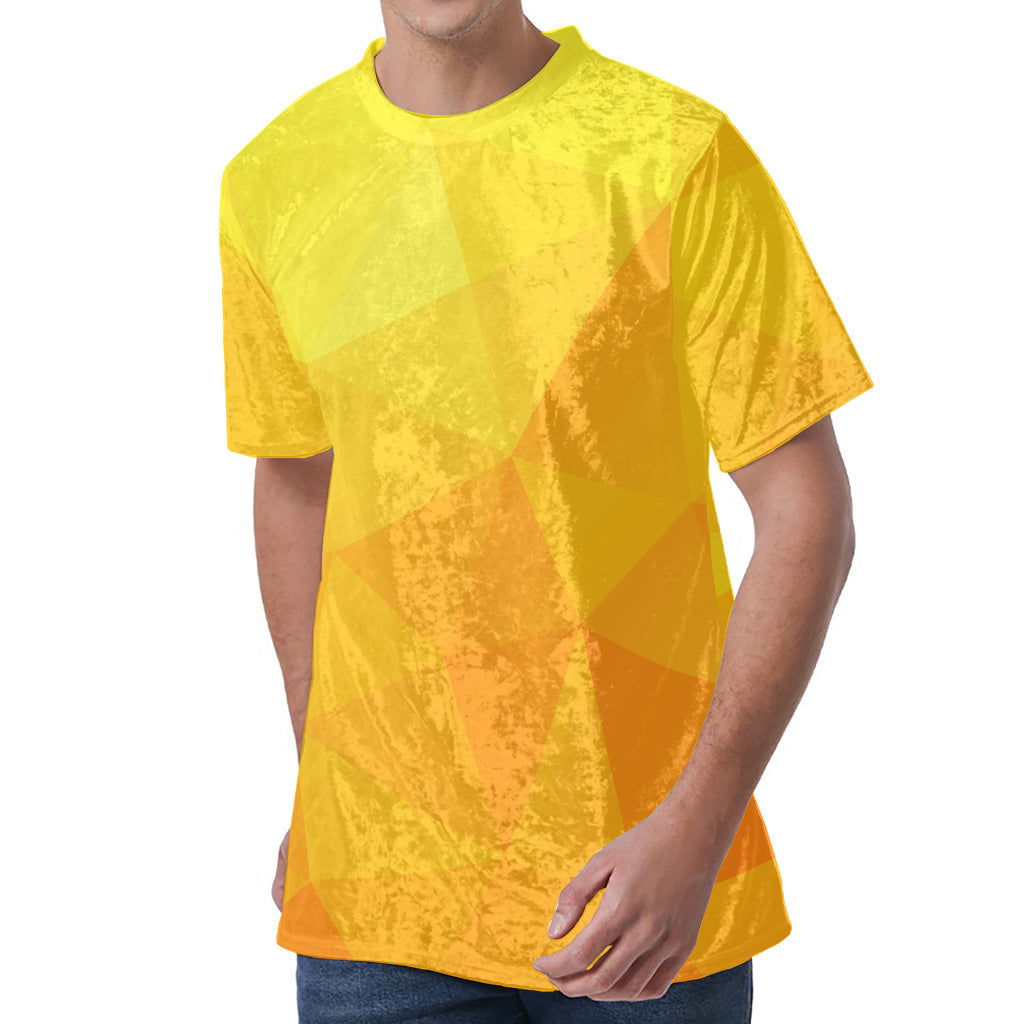 Yellow Polygonal Geometric Print Men's Velvet T-Shirt Yellow Polygonal Geometric Print Men's Velvet T-Shirt