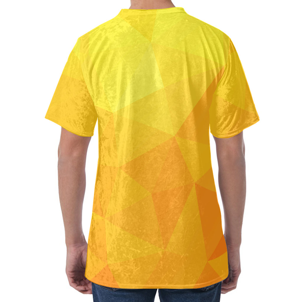 Yellow Polygonal Geometric Print Men's Velvet T-Shirt Yellow Polygonal Geometric Print Men's Velvet T-Shirt