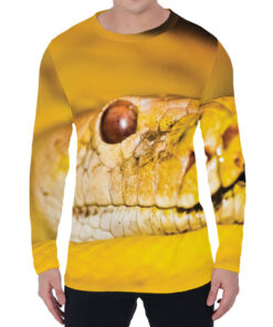 Yellow Python Snake Print Men's Long Sleeve T-Shirt