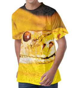 Yellow Python Snake Print Men's Velvet T-Shirt