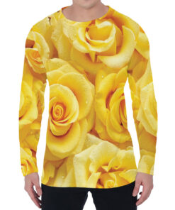 Yellow Rose Print Men's Long Sleeve T-Shirt