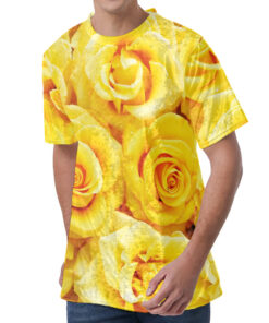 Yellow Rose Print Men's Velvet T-Shirt