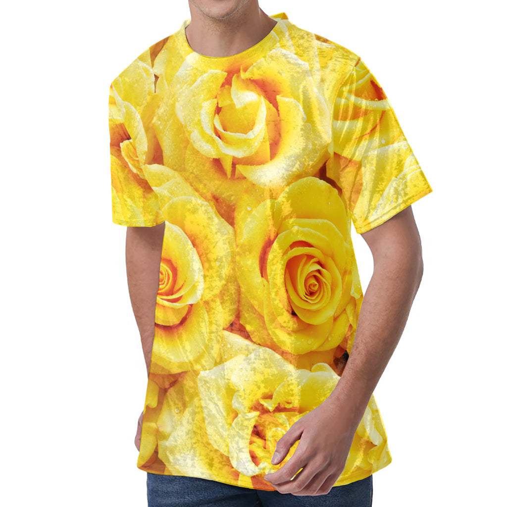 Yellow Rose Print Men's Velvet T-Shirt Yellow Rose Print Men's Velvet T-Shirt