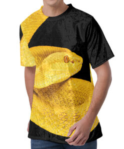 Yellow Snake Print Men's Velvet T-Shirt
