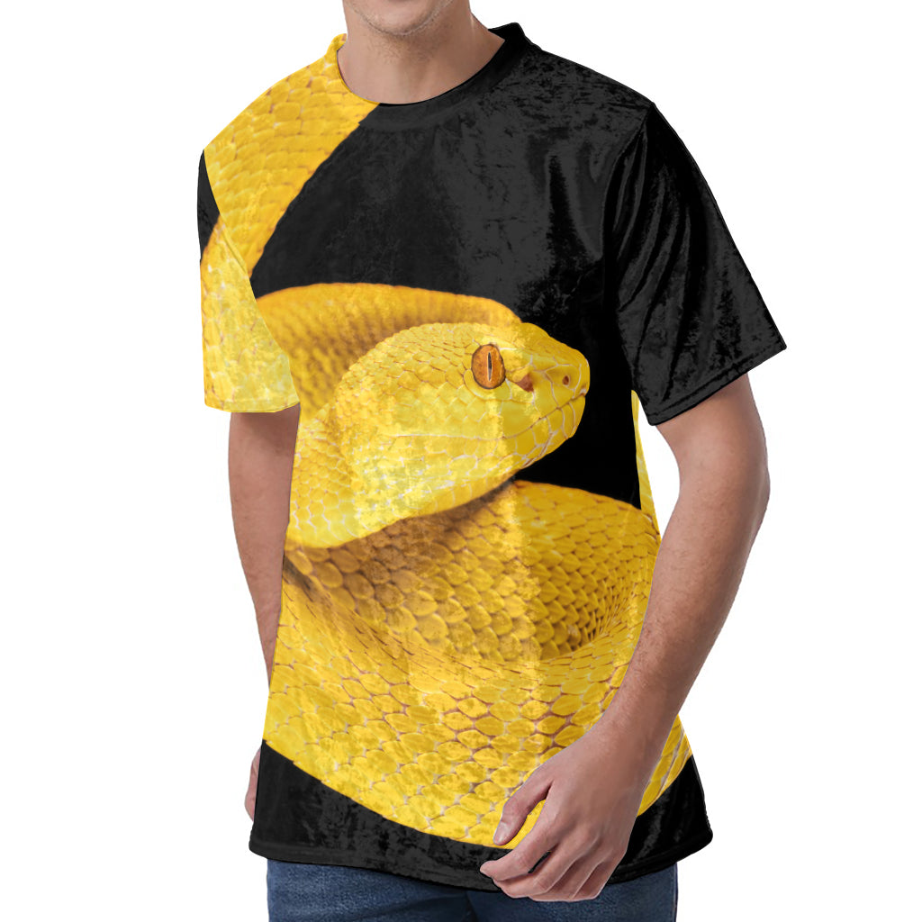 Yellow Snake Print Men's Velvet T-Shirt Yellow Snake Print Men's Velvet T-Shirt