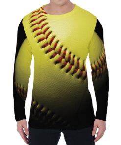 Yellow Softball Ball Print Men's Long Sleeve T-Shirt
