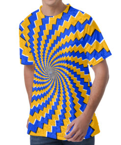 Yellow Spiral Moving Optical Illusion Men's Velvet T-Shirt