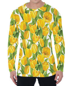 Yellow Spring Tulip Pattern Print Men's Long Sleeve T-Shirt