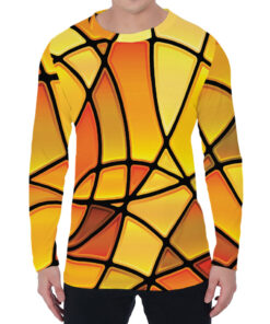 Yellow Stained Glass Mosaic Print Men's Long Sleeve T-Shirt