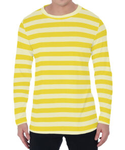 Yellow Striped Pattern Print Men's Long Sleeve T-Shirt
