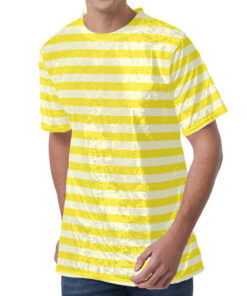 Yellow Striped Pattern Print Men's Velvet T-Shirt