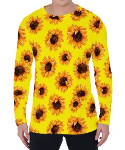 Yellow Sunflower Pattern Print Men's Long Sleeve T-Shirt