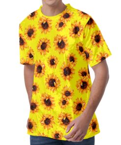 Yellow Sunflower Pattern Print Men's Velvet T-Shirt