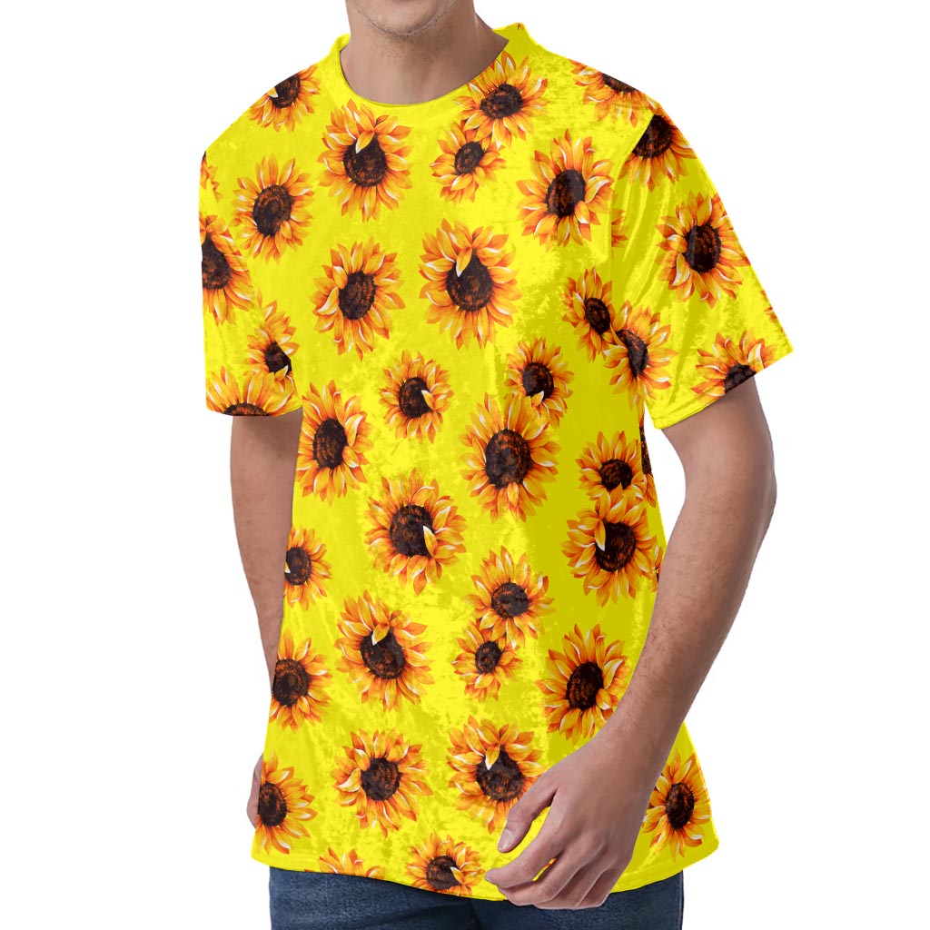 Yellow Sunflower Pattern Print Men's Velvet T-Shirt Yellow Sunflower Pattern Print Men's Velvet T-Shirt