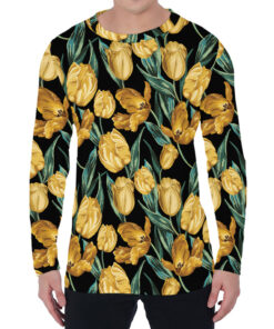 Yellow Tulip Floral Pattern Print Men's Long Sleeve T-Shirt