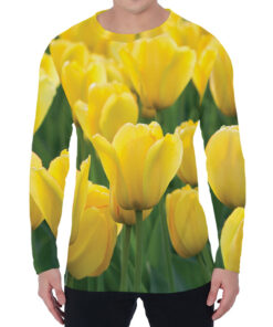 Yellow Tulip Print Men's Long Sleeve T-Shirt