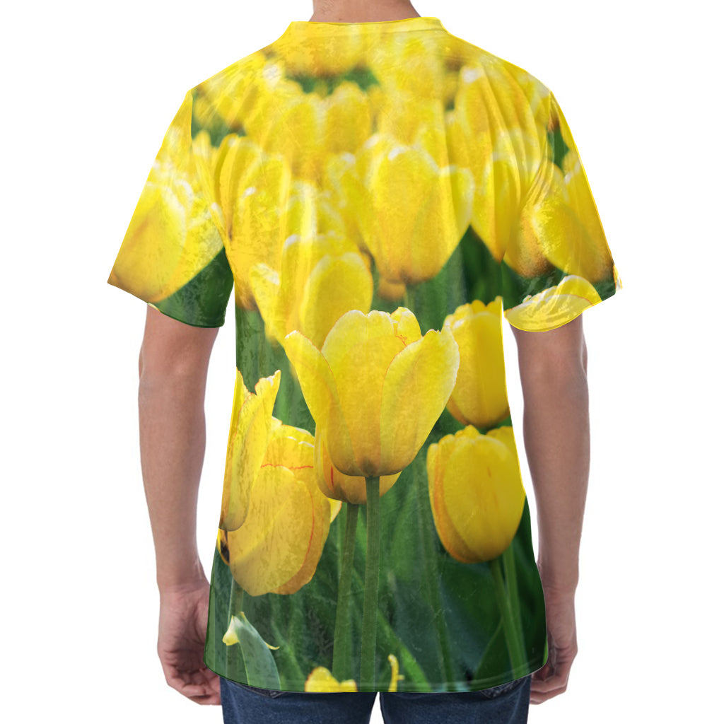 Yellow Tulip Print Men's Velvet T-Shirt Yellow Tulip Print Men's Velvet T-Shirt