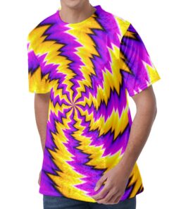 Yellow Vortex Moving Optical Illusion Men's Velvet T-Shirt