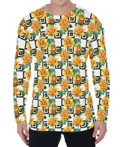 Yellow Watercolor Rose Print Men's Long Sleeve T-Shirt