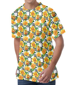 Yellow Watercolor Rose Print Men's Velvet T-Shirt