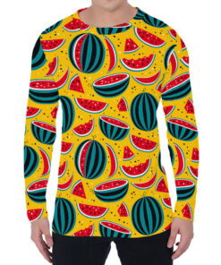 Yellow Watermelon Pieces Pattern Print Men's Long Sleeve T-Shirt