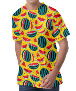 Yellow Watermelon Pieces Pattern Print Men's Velvet T-Shirt