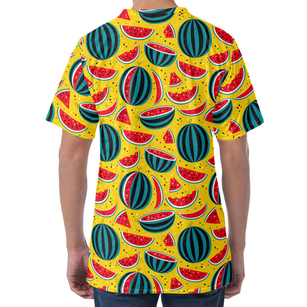 Yellow Watermelon Pieces Pattern Print Men's Velvet T-Shirt Yellow Watermelon Pieces Pattern Print Men's Velvet T-Shirt