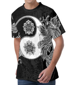 Yin And Yang Koi Carp Fish Print Men's Velvet T-Shirt