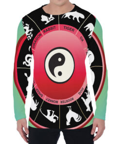 Yin Yang Chinese Zodiac Signs Print Men's Long Sleeve T-Shirt