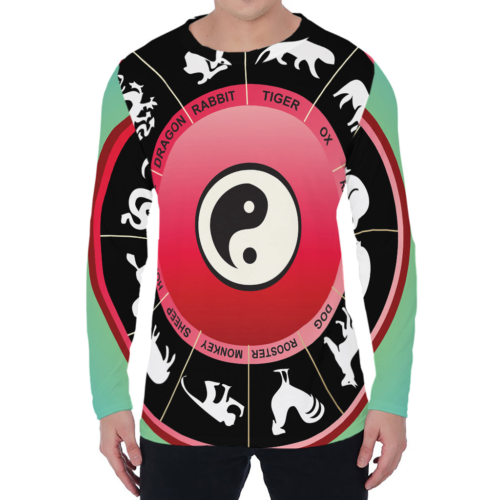Yin Yang Chinese Zodiac Signs Print Men's Long Sleeve T-Shirt Yin Yang Chinese Zodiac Signs Print Men's Long Sleeve T-Shirt