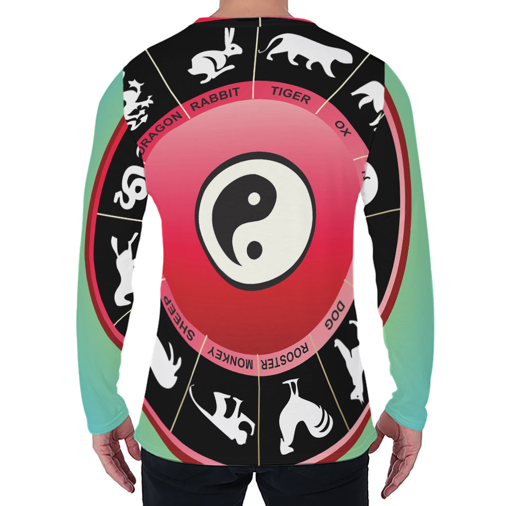 Yin Yang Chinese Zodiac Signs Print Men's Long Sleeve T-Shirt Yin Yang Chinese Zodiac Signs Print Men's Long Sleeve T-Shirt