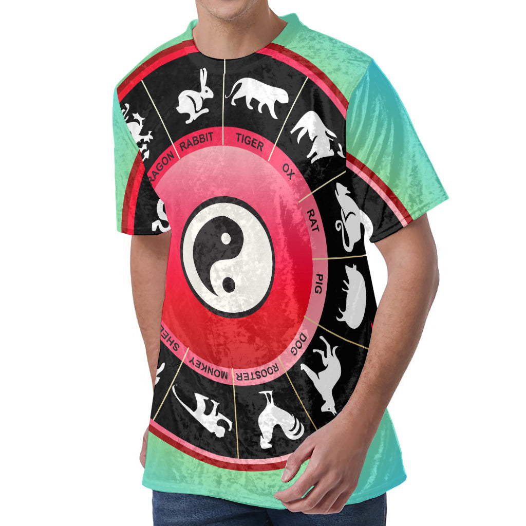 Yin Yang Chinese Zodiac Signs Print Men's Velvet T-Shirt Yin Yang Chinese Zodiac Signs Print Men's Velvet T-Shirt
