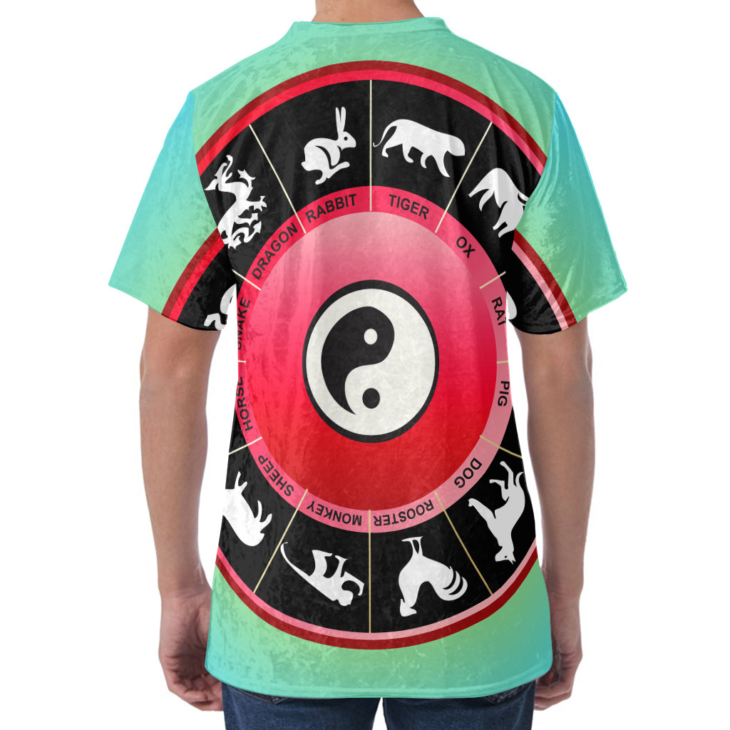 Yin Yang Chinese Zodiac Signs Print Men's Velvet T-Shirt Yin Yang Chinese Zodiac Signs Print Men's Velvet T-Shirt