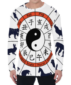 Yin Yang Chinese Zodiac Wheel Print Men's Long Sleeve T-Shirt