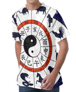 Yin Yang Chinese Zodiac Wheel Print Men's Velvet T-Shirt