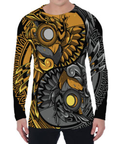 Yin Yang Owl Print Men's Long Sleeve T-Shirt