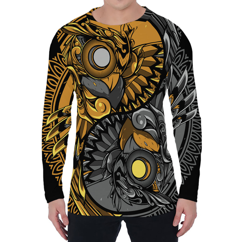 Yin Yang Owl Print Men's Long Sleeve T-Shirt Yin Yang Owl Print Men's Long Sleeve T-Shirt