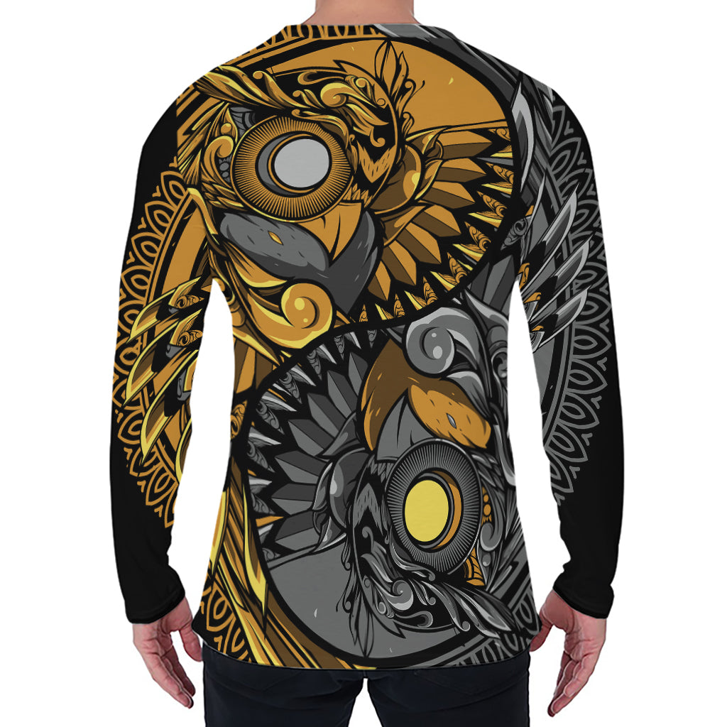 Yin Yang Owl Print Men's Long Sleeve T-Shirt Yin Yang Owl Print Men's Long Sleeve T-Shirt